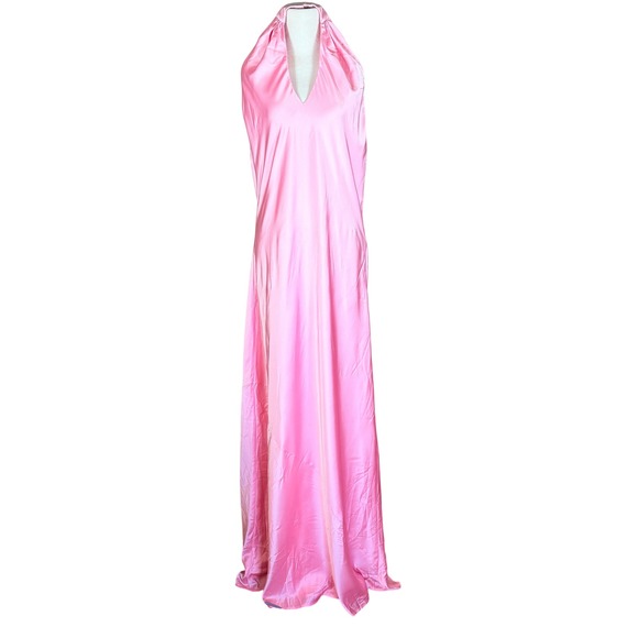 Show Me Your Mumu Halter Maxi Dress Pink Luxe Satin Open Back Bridesmaid XL New - Picture 3 of 7